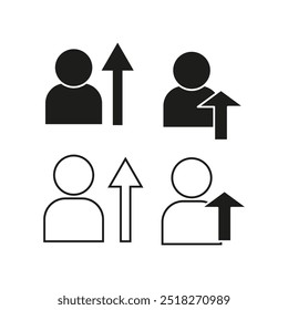 Person icons with upward arrows symbolizing growth, promotion, or improvement. Simple line and solid variations in minimalist style.