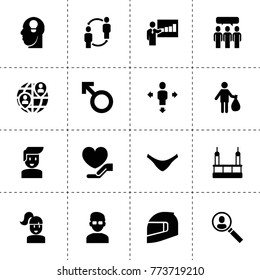 Person icons. vector collection filled person icons. includes symbols such as lecturer, man, man with garbage, skycrapers cleaning. use for web, mobile and ui design.