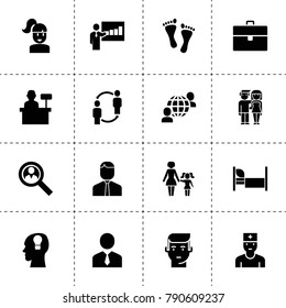 Person icons. vector collection filled person icons. includes symbols such as lecturer, businessman, case, user search, husband and wife. use for web, mobile and ui design.