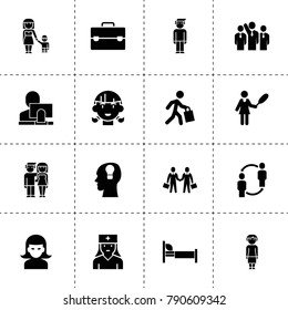 Person icons. vector collection filled person icons. includes symbols such as businessman group, woman, cleaner woman, user and computer. use for web, mobile and ui design.