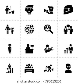 Person icons. vector collection filled person icons. includes symbols such as businessmen communication, career growth, man, classroom. use for web, mobile and ui design.