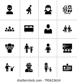 Person icons. vector collection filled person icons. includes symbols such as businessmen group, woman, man, woman with garbage. use for web, mobile and ui design.