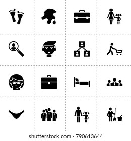 Person icons. vector collection filled person icons. includes symbols such as case, businessmen group, businessman group, garbage. use for web, mobile and ui design.