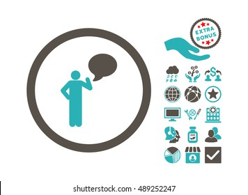 Person Idea icon with bonus pictures. Vector illustration style is flat iconic bicolor symbols, grey and cyan colors, white background.