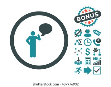 Person Idea pictograph with bonus elements. Vector illustration style is flat iconic bicolor symbols, soft blue colors, white background.