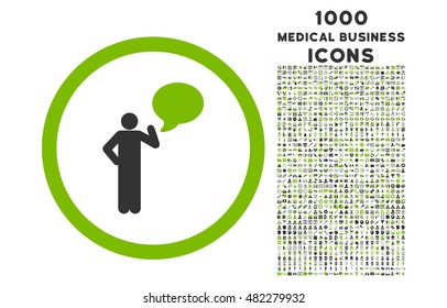 Person Idea rounded vector bicolor icon with 1000 medical business icons. Set style is flat pictograms, eco green and gray colors, white background.