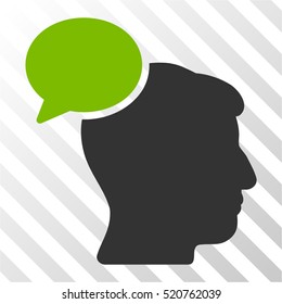 Person Idea vector pictograph. Illustration style is flat iconic bicolor eco green and gray symbol on a hatched transparent background.