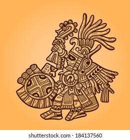 Person. Illustration of the Maya object. Maya design elements.