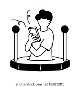 A person immersed in a VR platform, interacting with a smartphone
