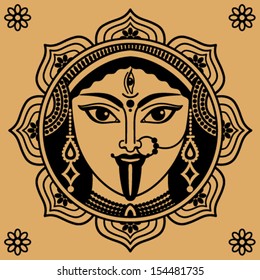 person of Indian goddess Kali on a beige background