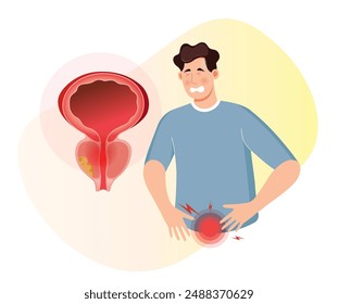 Person with Inflamed Prostate Gland having difficulty - Stock Illustration as EPS 10 File