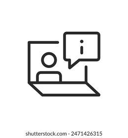 Person with information speech bubble, linear style icon. customer support or help desk. Editable stroke width.