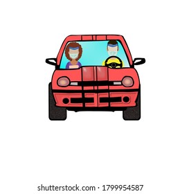 Person im Auto mit Gesichtsmaske und Gesichtsschild