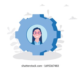 	
Una persona dentro del equipo. Ilustración vectorial para banner web, infografía, móvil. 
