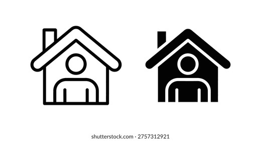 Person inside house icon set. Home office, stay home safety, and residential property owner symbols. Vector Illustration.
