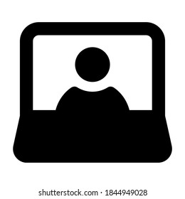 Person inside laptop, webinar icon in filled style 