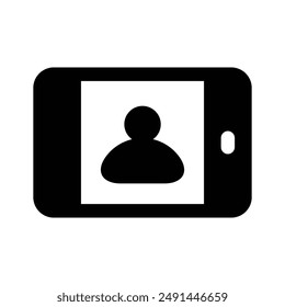Persona dentro del móvil, icono conceptual del usuario online