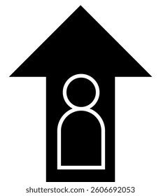 Person inside an upward arrow icon symbolizing career growth, success, and professional progress with transparent background