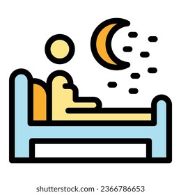 Person insomnia icon outline vector. Adult night. Sad pillow color flat