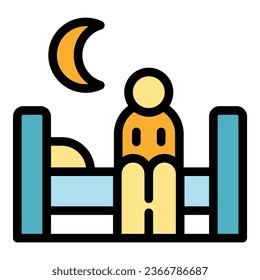 Person insomnia icon outline vector. Adult dream. Sleep stress color flat