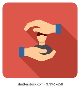 Person Insurance long shadow vector icon. Style is a flat symbol on a colored rounded square button.