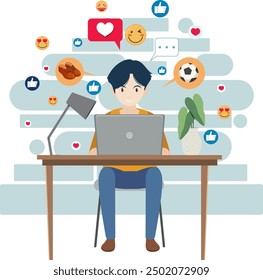 Person interacting with social media on laptop