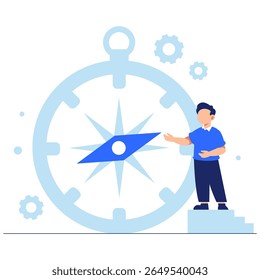 A person interacts with a creative compass design, symbolizing strategic guidance, orientation, and future direction.