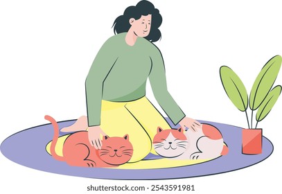 A Person Interacts Lovingly With Cats, Illustrating Affection And Calm.