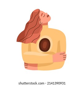 Person with internal void feeling emptiness. Empty inside, desolation, anguish and loneliness concept. Woman with psychology trauma. Flat graphic vector illustration isolated on white background