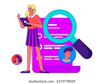 Entrevista de persona para la ilustración dibujada a mano del concepto de vector plano de trabajo