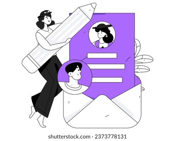 Entrevista de persona para la ilustración dibujada a mano del concepto de vector plano de trabajo