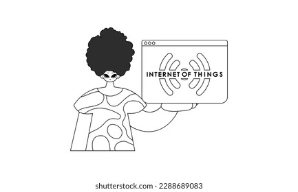 Persona con logotipo IoT, en ilustración de arte de línea vectorial