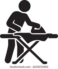 Person ironing clothes silhouette vector art illustration isoalted on white background icon type black illustration