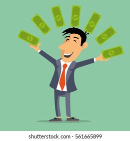 the person juggles money bills. wealth success fame. vector image