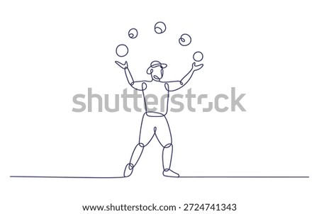 Person Juggling Multiple Balls in a Line Style line simple black and white