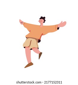 A person jumping in the air. a man going to hug someone. a man dancing. Vector flat illustration