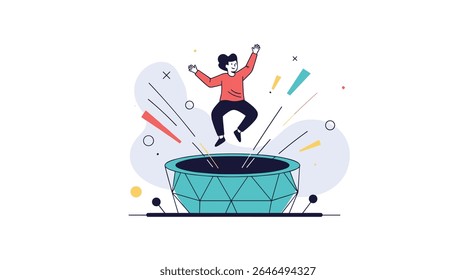 Pessoa pulando em uma ilustração de vetor de tambor representando alegria e celebração na vida