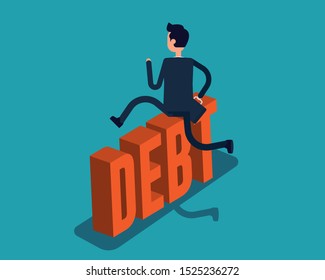 Person jumping over the debt. Vector business financei concept