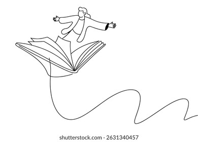  Person Jumping Over Open Book Line Art Vector