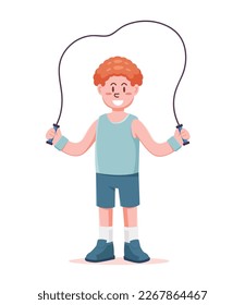 Person jumping with skipping rope vector illustration