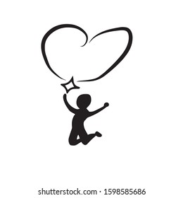 A person jumping with a spark forms a heart .Vector illustration.Form for banners, postcards.Holiday.