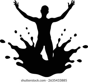 Persona que salta del diseño de la Ilustración vectorial de la silueta del chapoteo