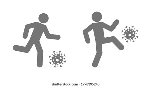 person kick out virus covid icon isolated on white background