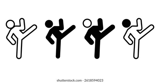 Person Kicking Forward Black And White Icon Set Vector Design