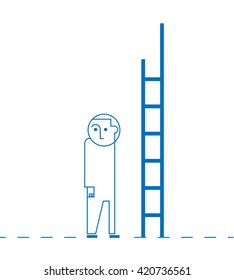 person and ladder blue flat vector illustration