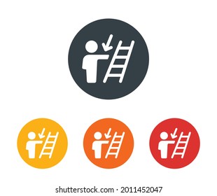 Person with ladder stairs and arrow pointing down icon.