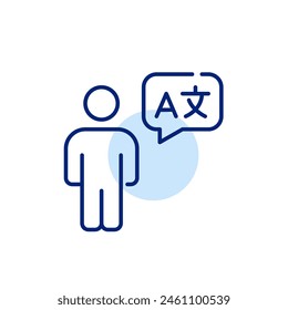 Person with languages speech bubble. Multilingual professional. Pixel perfect, editable stroke icon