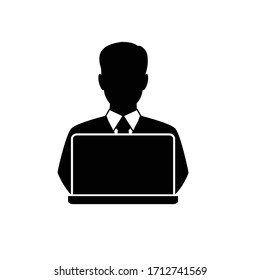 person with laptop. Blogger, programmer, user with computer.