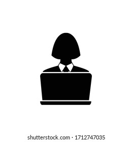 person with laptop. Blogger, programmer, user with computer.