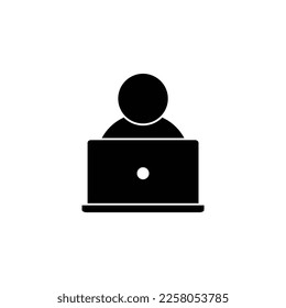 person with laptop. Blogger, programmer, user with computer.